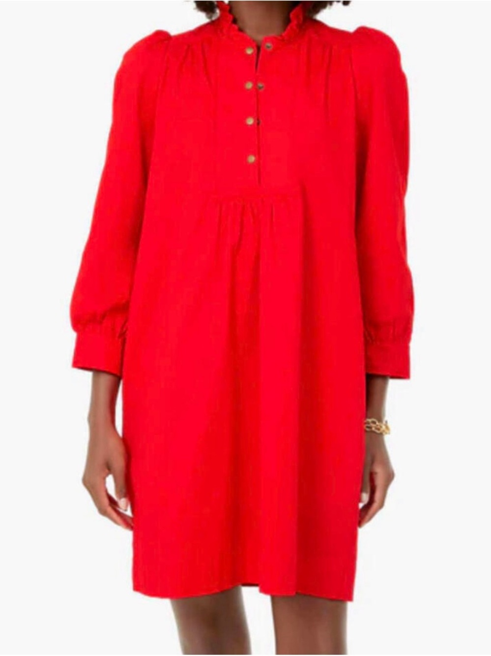 Pomander Place Red Long-Sleeve Button-Front Shift Dress